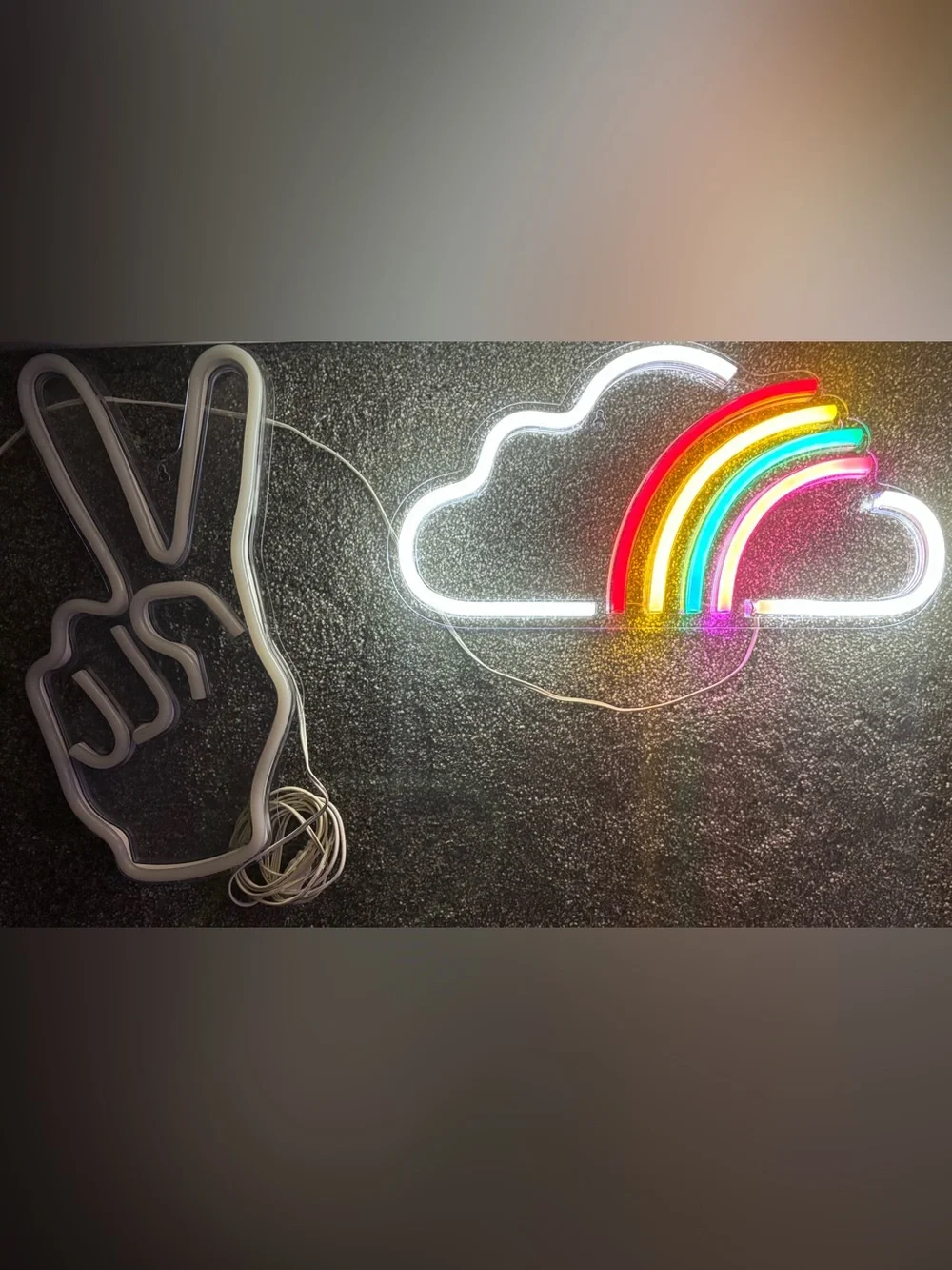 Rainbow Cloud/PEACE White LED Wall Light| MultI CLR Neon Accent.